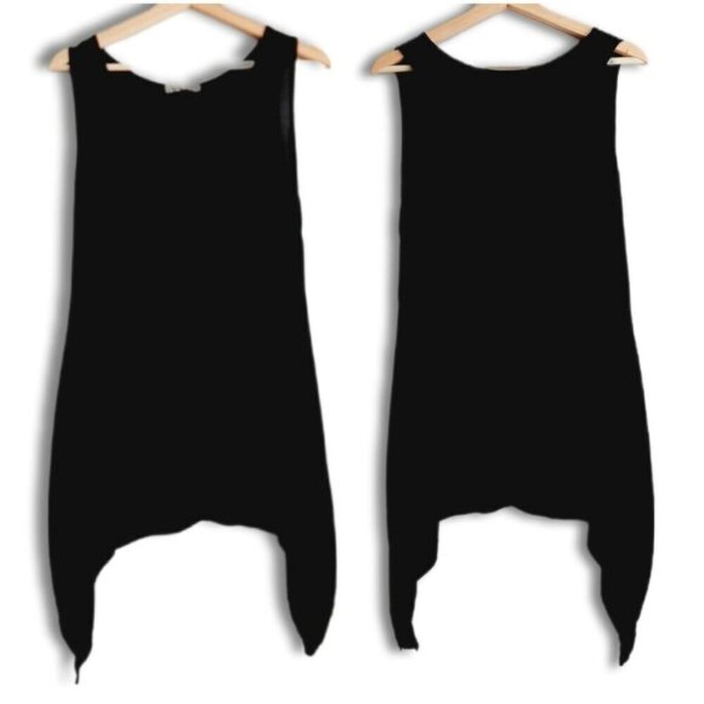 ITALY Light & Flowy Scoop Neck Tunic Top Shark Bite Hem Black Sz M Flawed